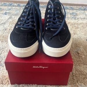 Men’s Ferragamo Angel Dark Blue Suede Sneakers. Size 11.5.